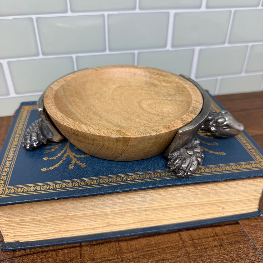Pottery Barn Wood & Metal Turtle Trinket Dish Nautical Coastal Beachy Decor